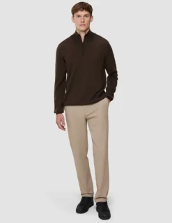Seamless Premium Merino Knit Half Zip Saddle Brown