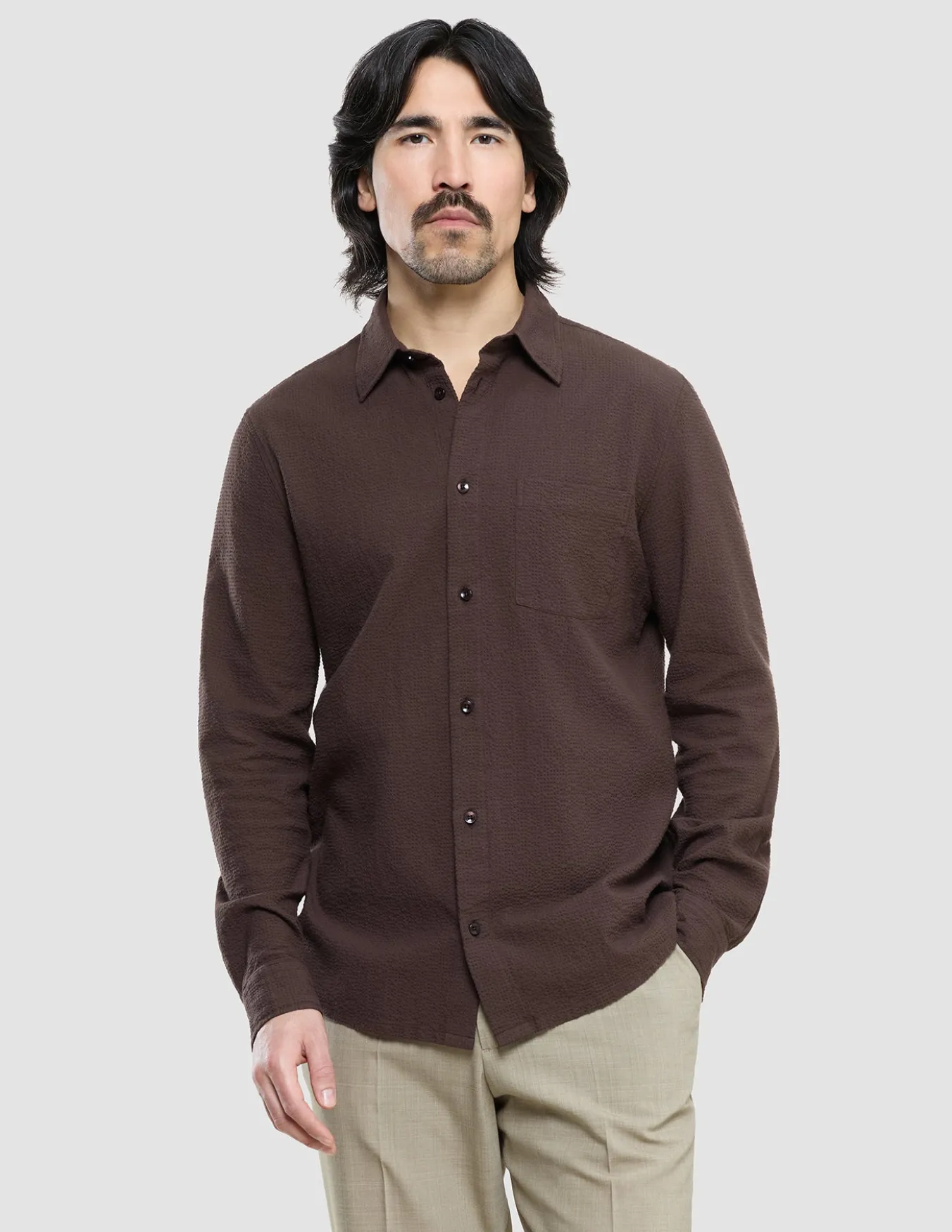 Seersucker Casual Shirt Dark Brown