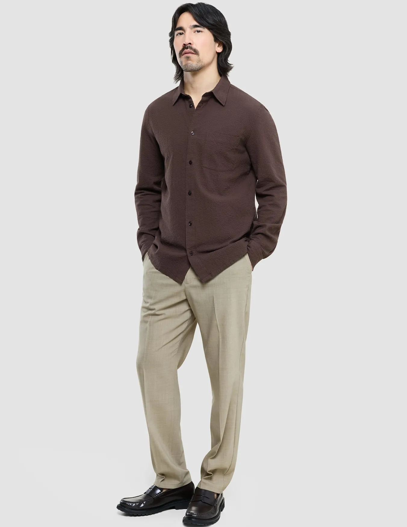 Seersucker Casual Shirt Dark Brown