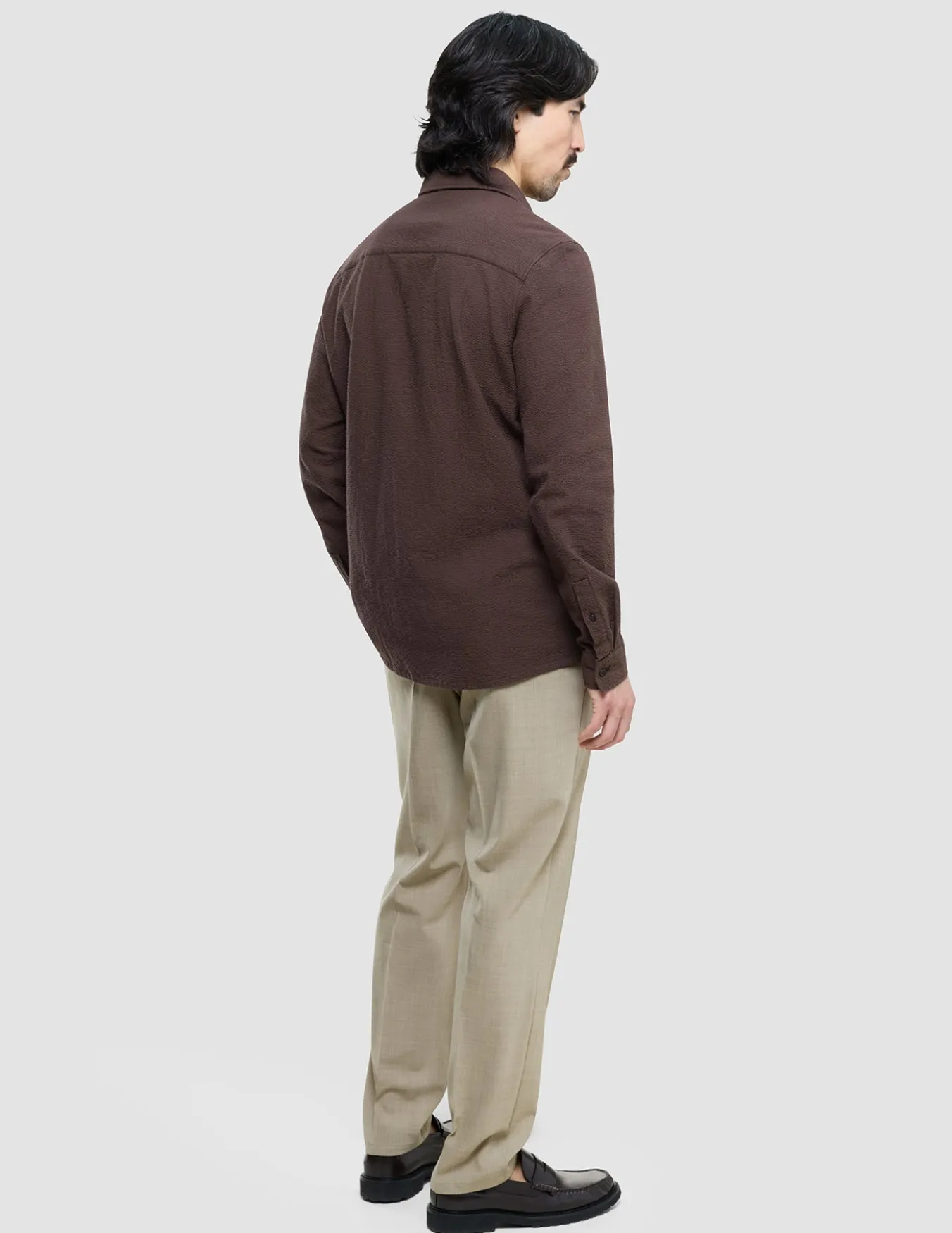 Seersucker Casual Shirt Dark Brown