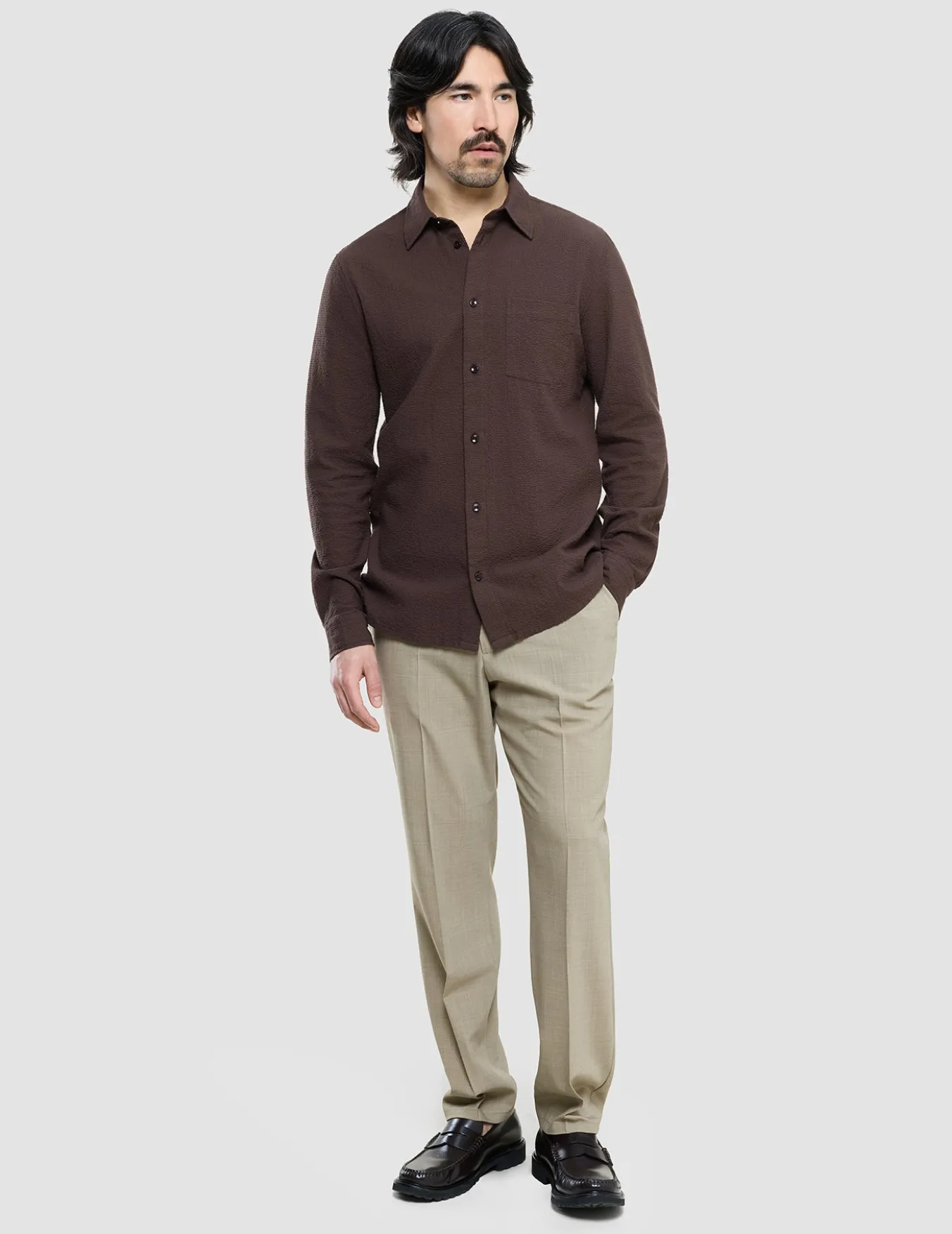 Seersucker Casual Shirt Dark Brown
