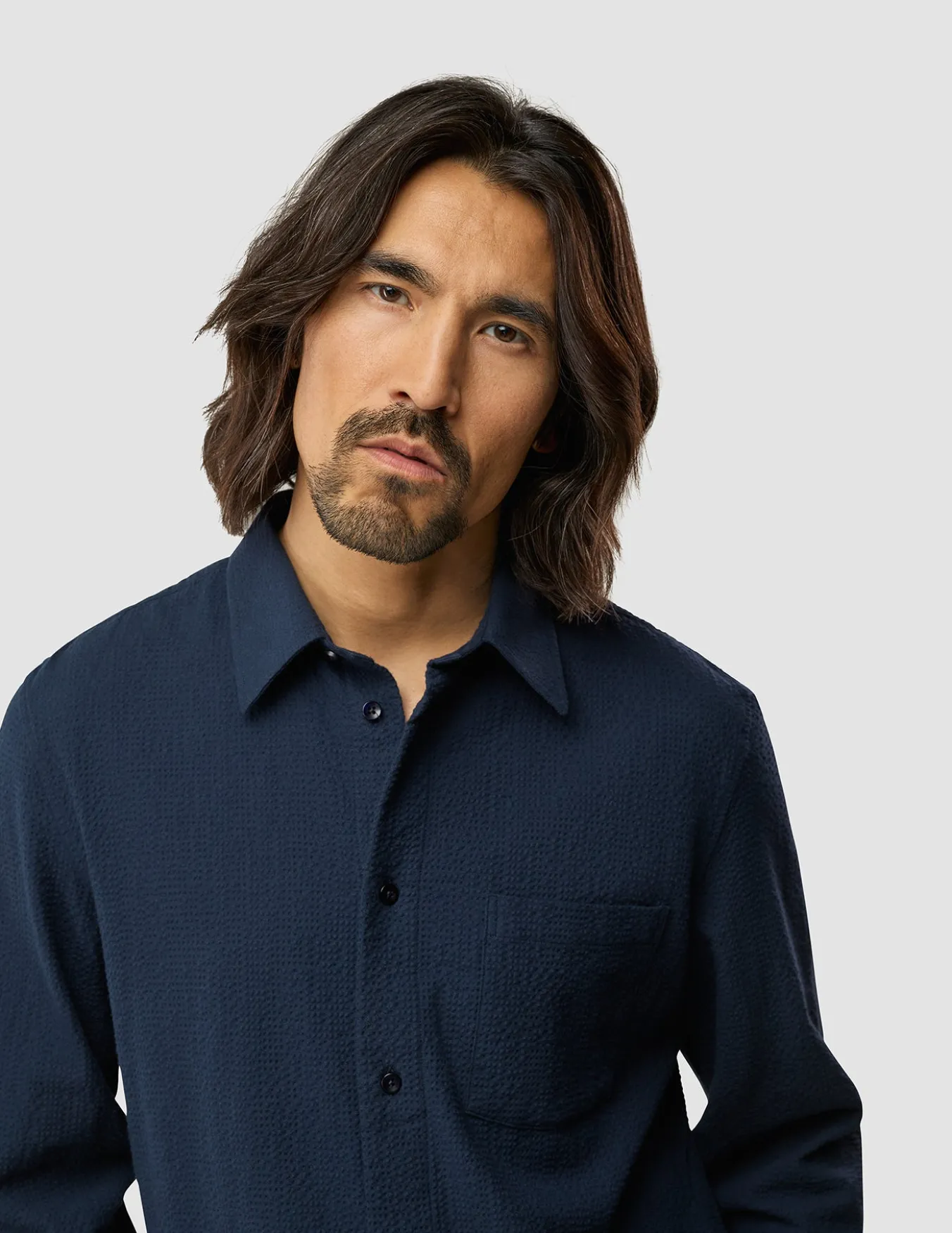 Seersucker Casual Shirt Dark Navy