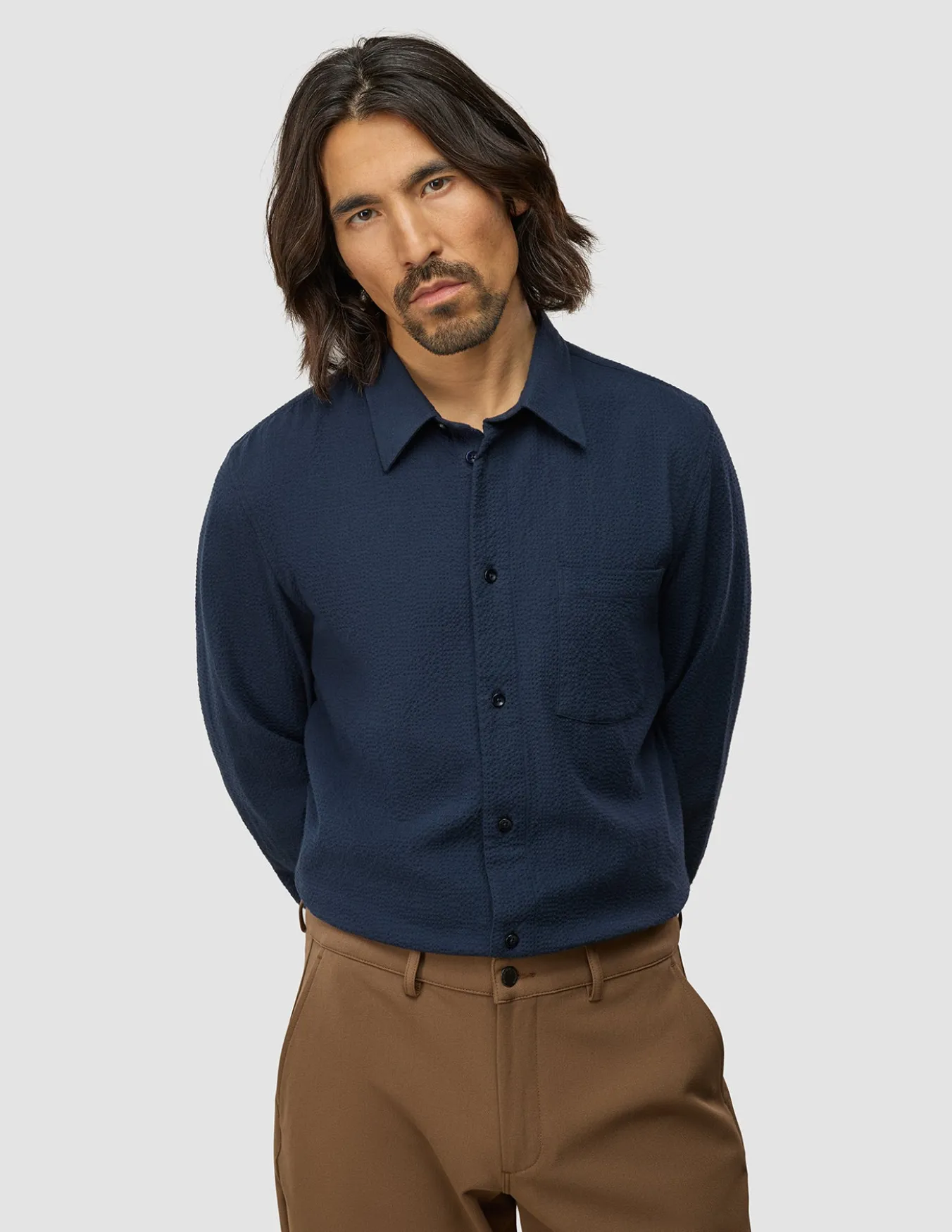 Seersucker Casual Shirt Dark Navy