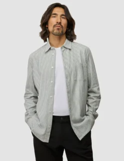 Seersucker Casual Shirt Green Stripes