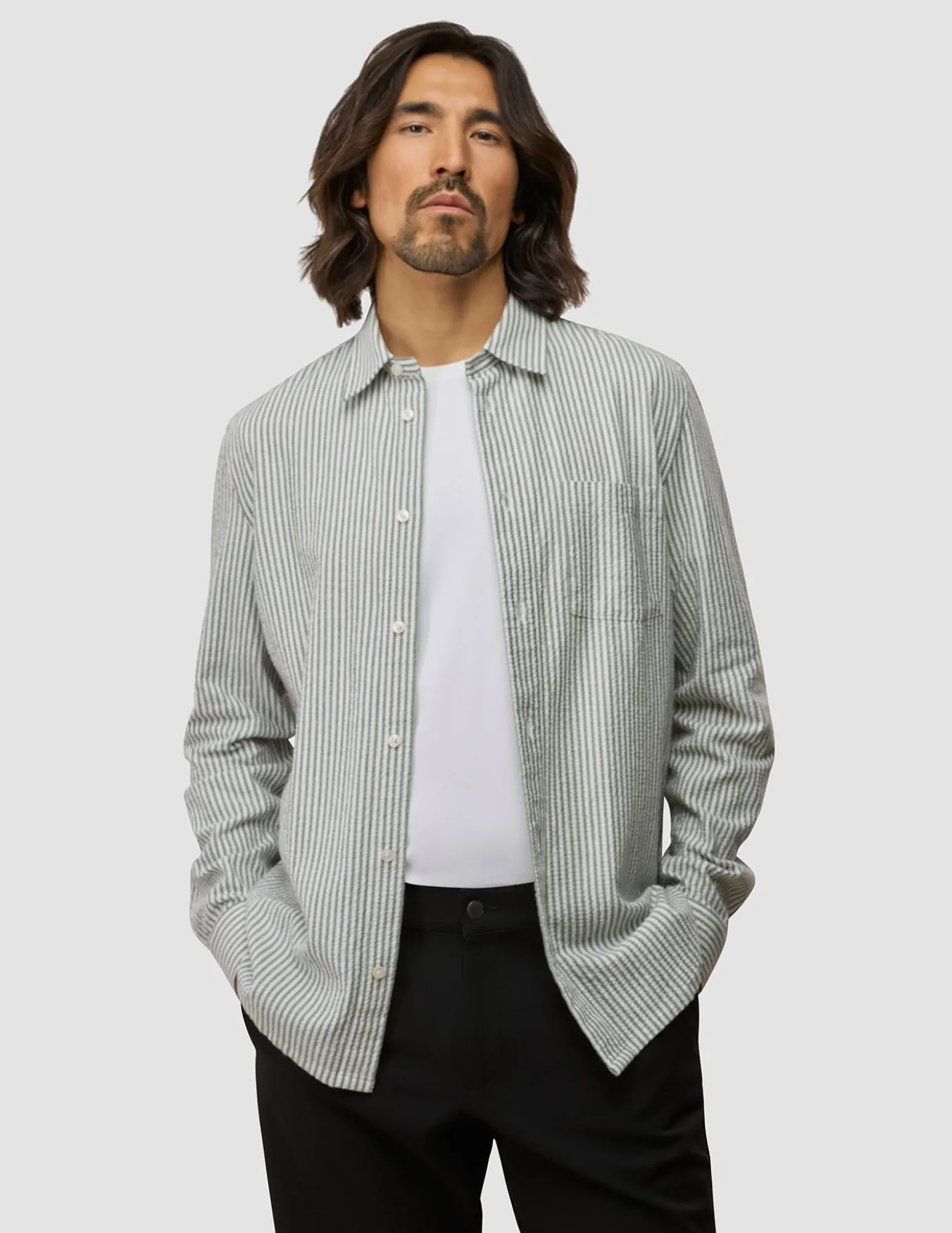 Seersucker Casual Shirt Green Stripes