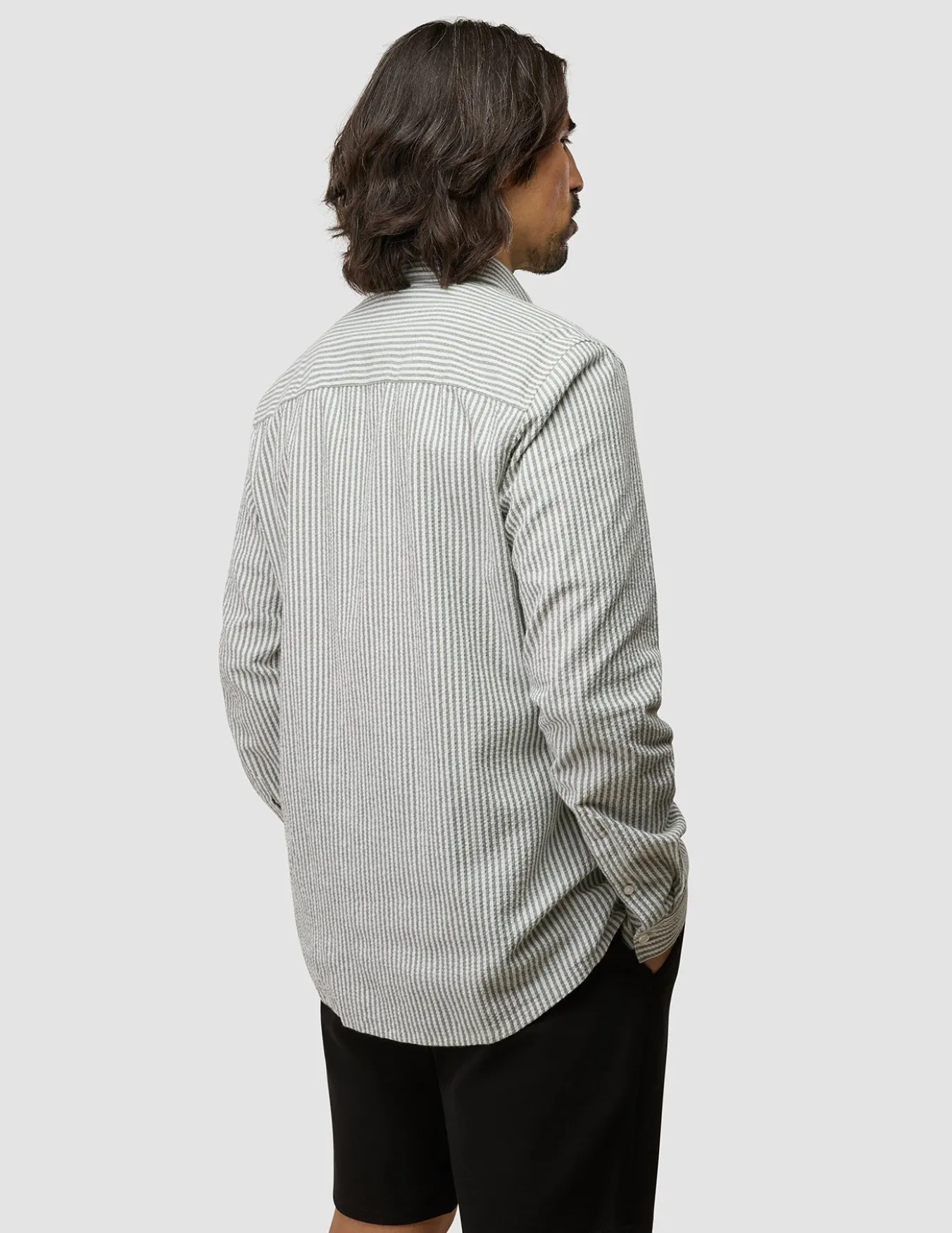 Seersucker Casual Shirt Green Stripes
