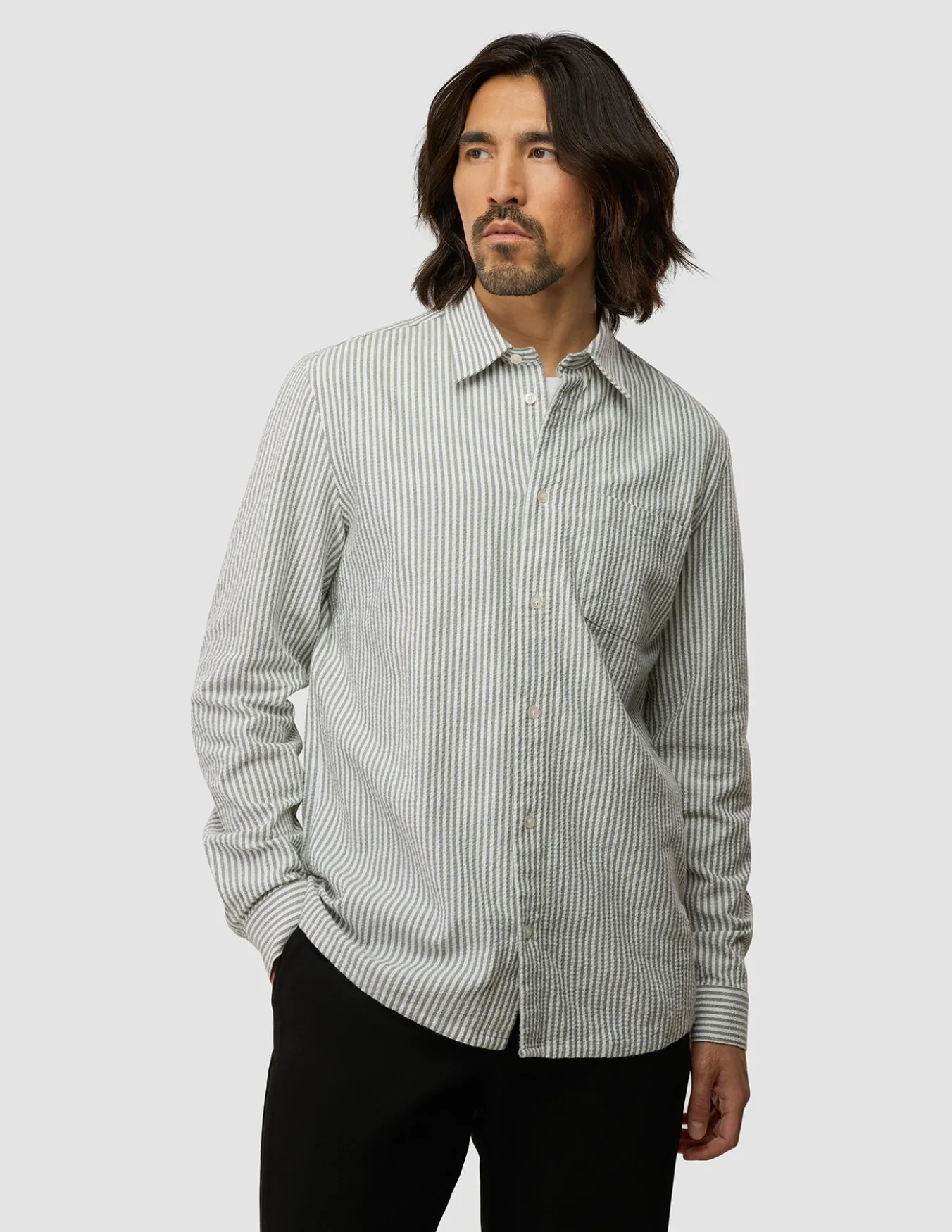 Seersucker Casual Shirt Green Stripes