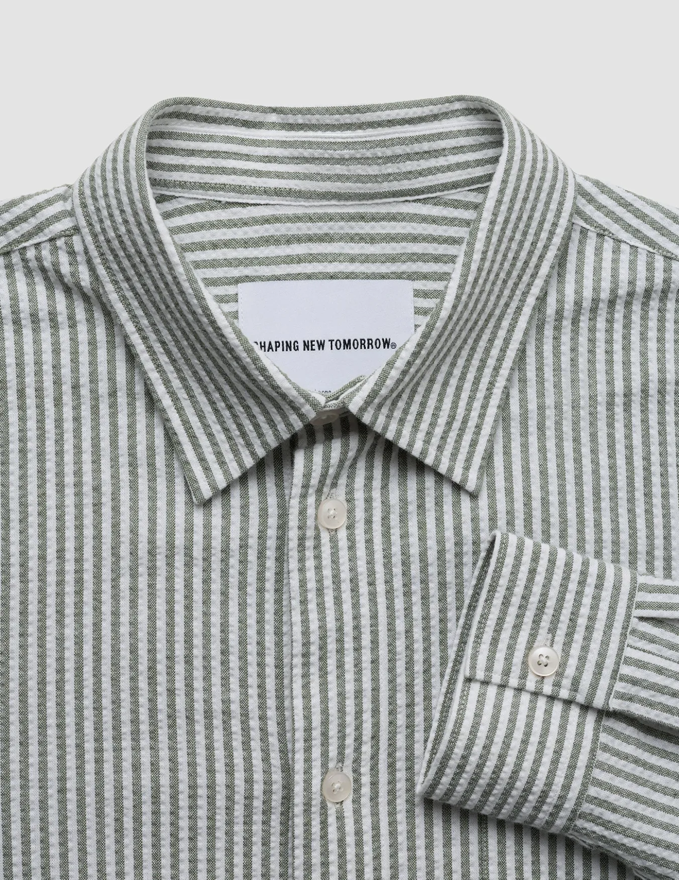 Seersucker Casual Shirt Green Stripes