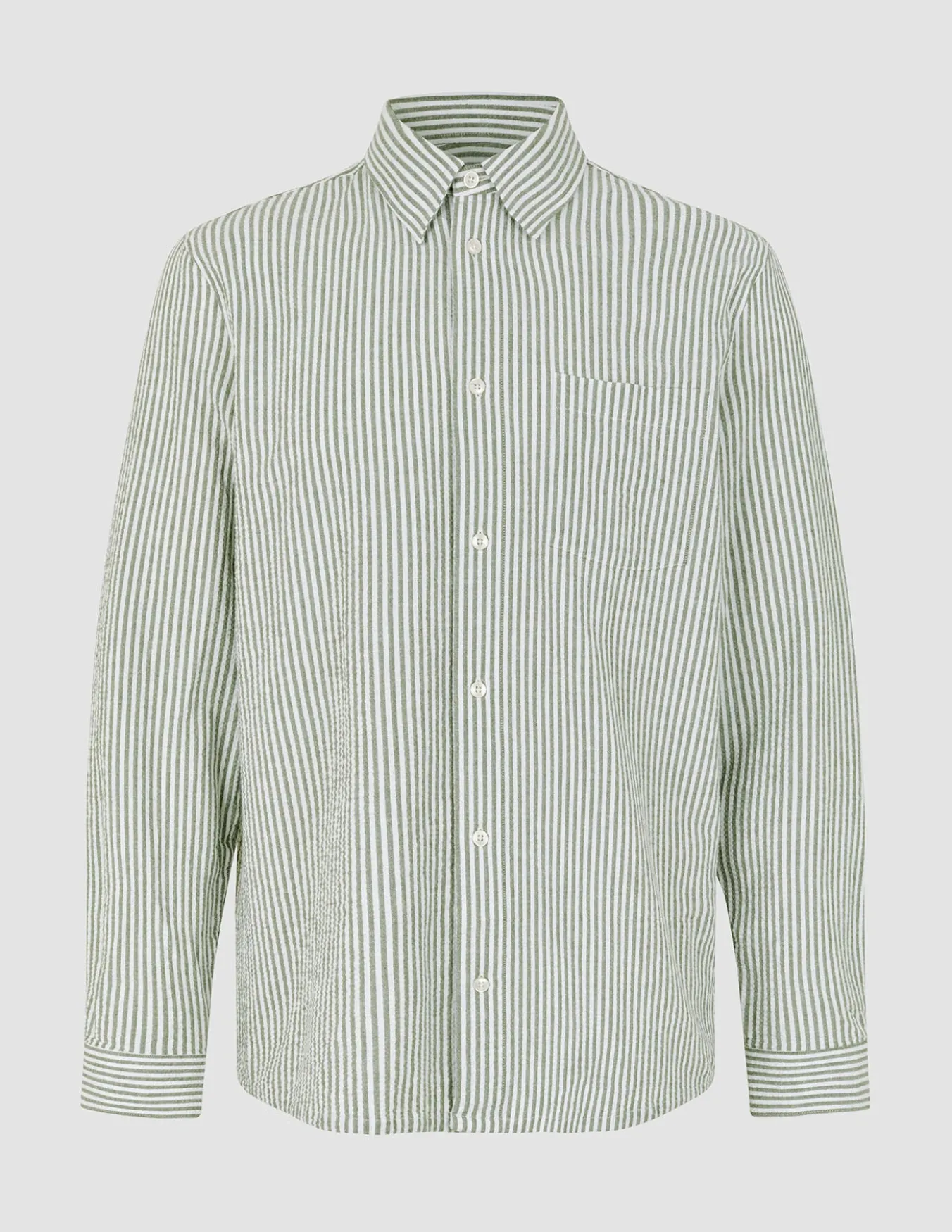 Seersucker Casual Shirt Green Stripes