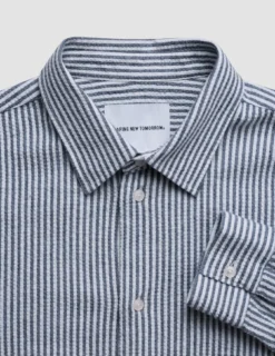Seersucker Casual Shirt Navy Stripes