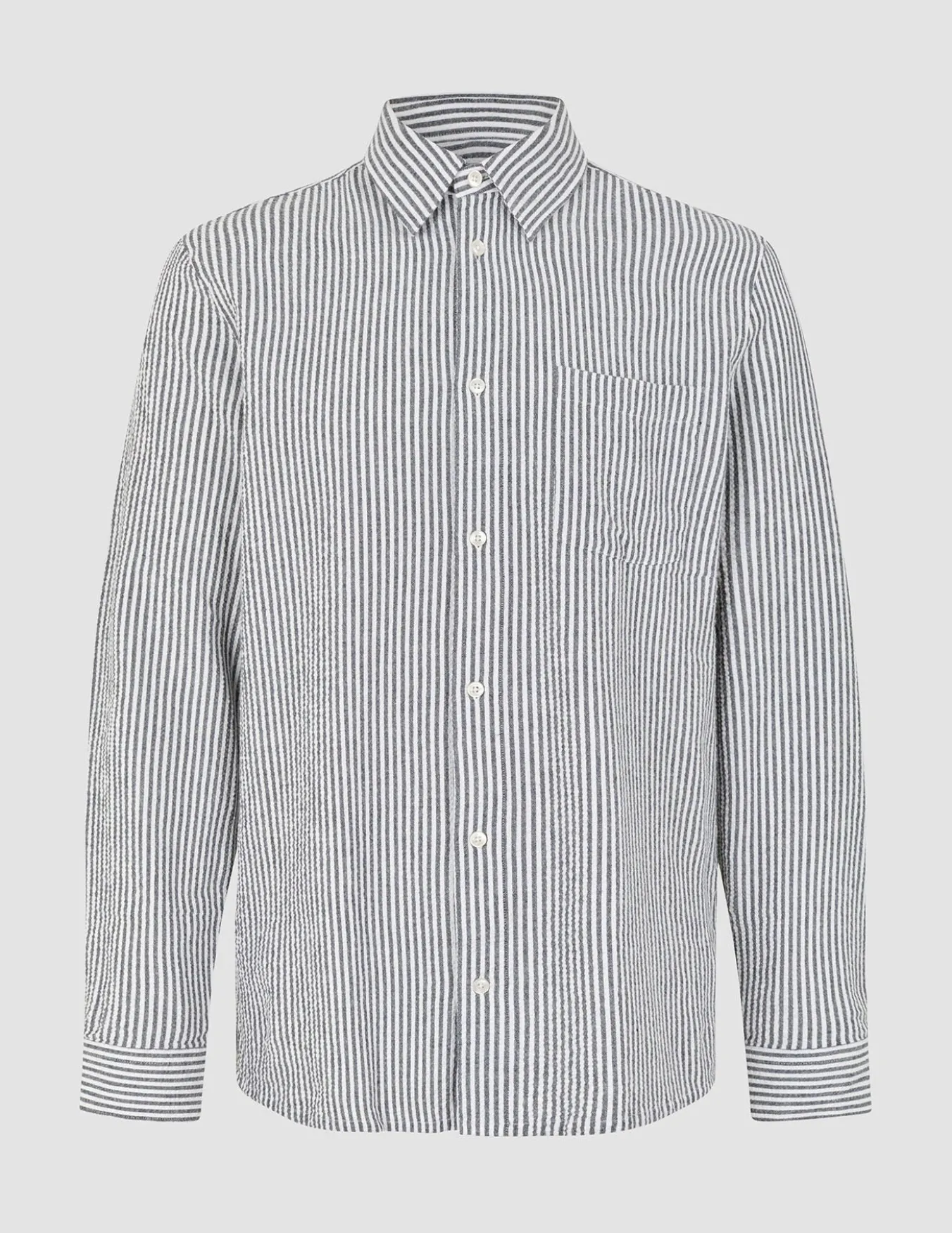 Seersucker Casual Shirt Navy Stripes