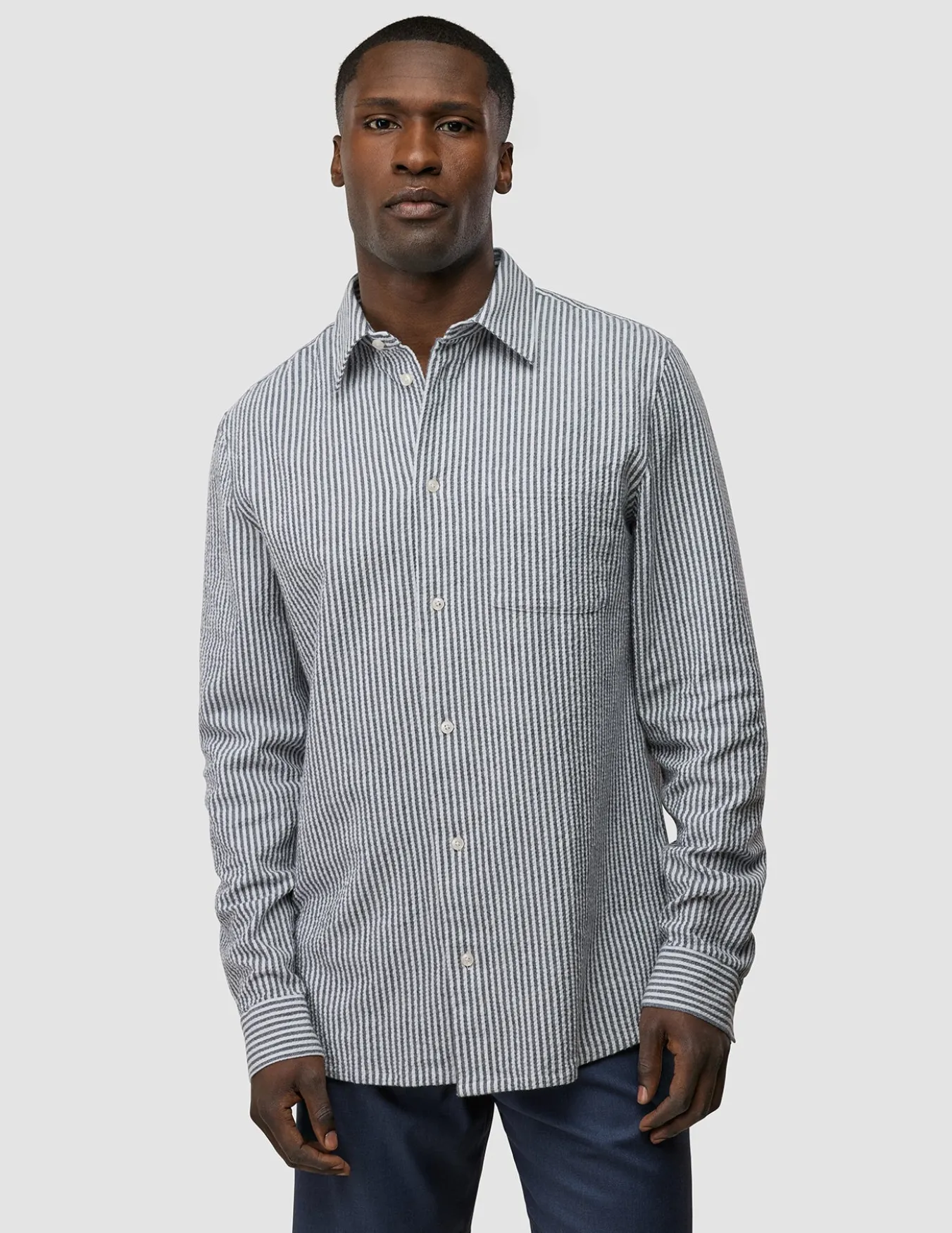 Seersucker Casual Shirt Navy Stripes
