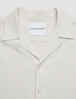 Seersucker Short Sleeve Shirt Cream Stripes