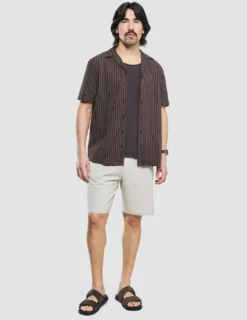 Seersucker Short Sleeve Shirt Cocoa Pinstripes