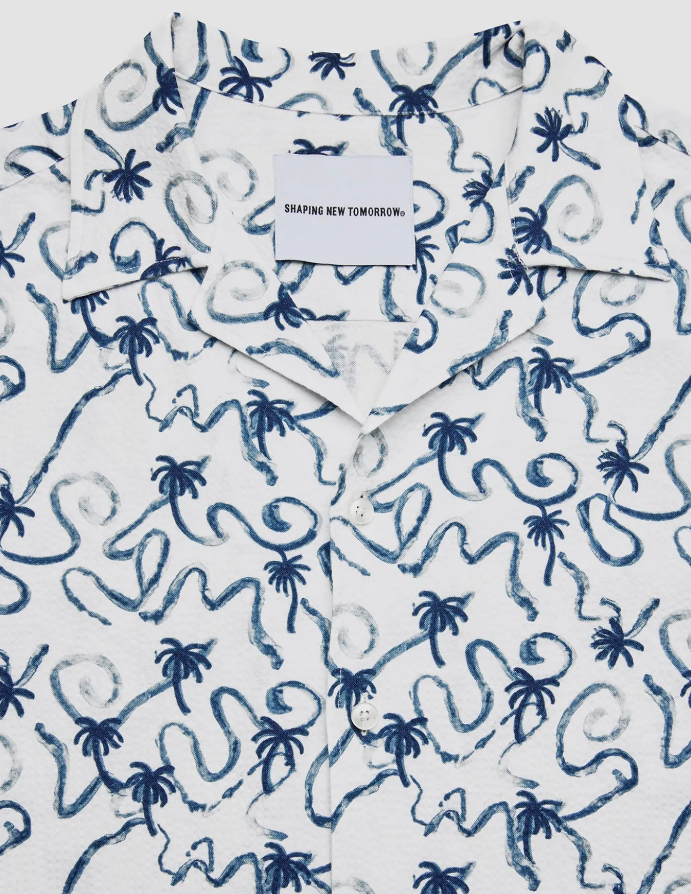 Seersucker Short Sleeve Shirt Navy Palms