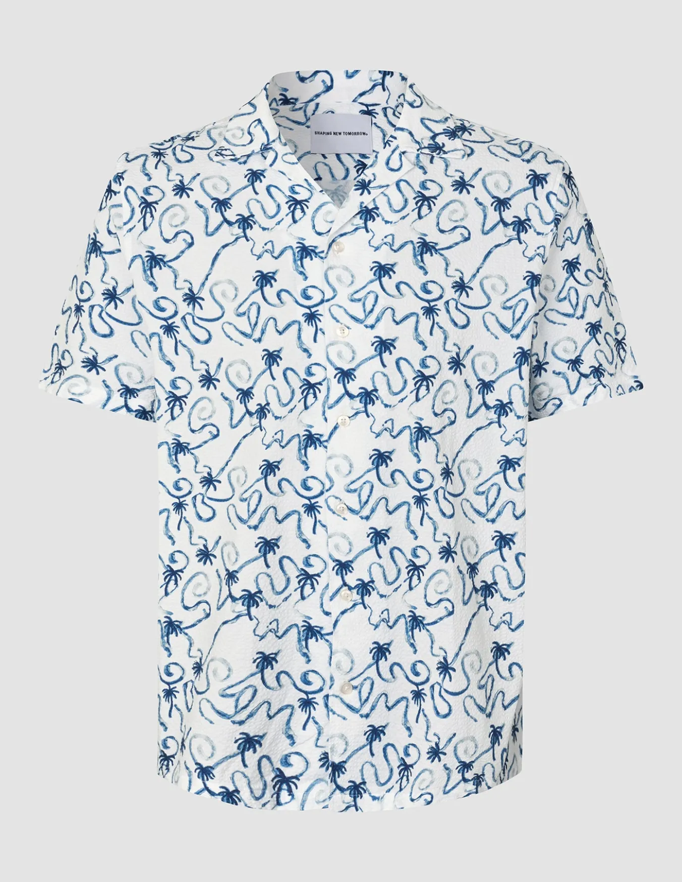 Seersucker Short Sleeve Shirt Navy Palms