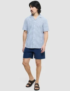 Seersucker Short Sleeve Shirt Navy Stripes