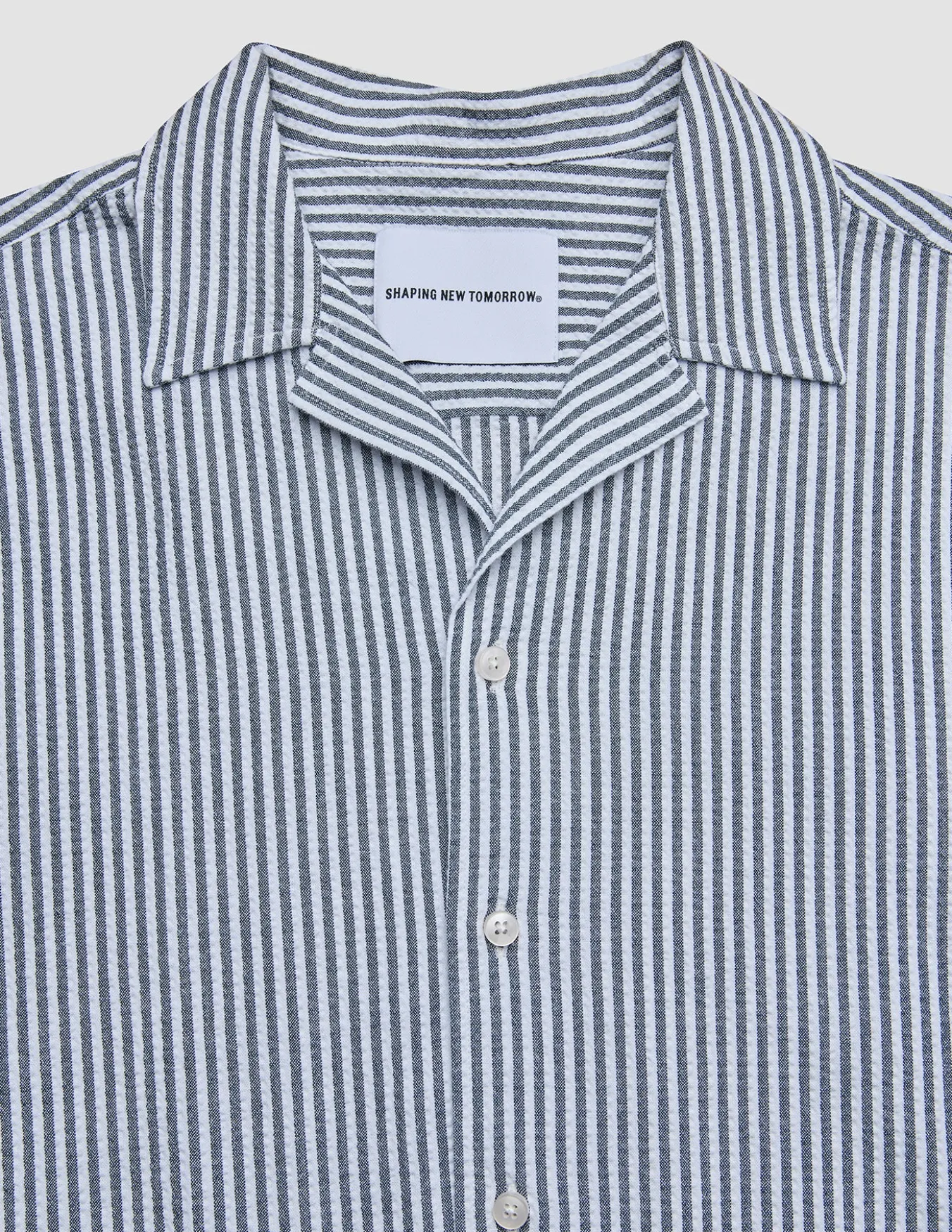 Seersucker Short Sleeve Shirt Navy Stripes
