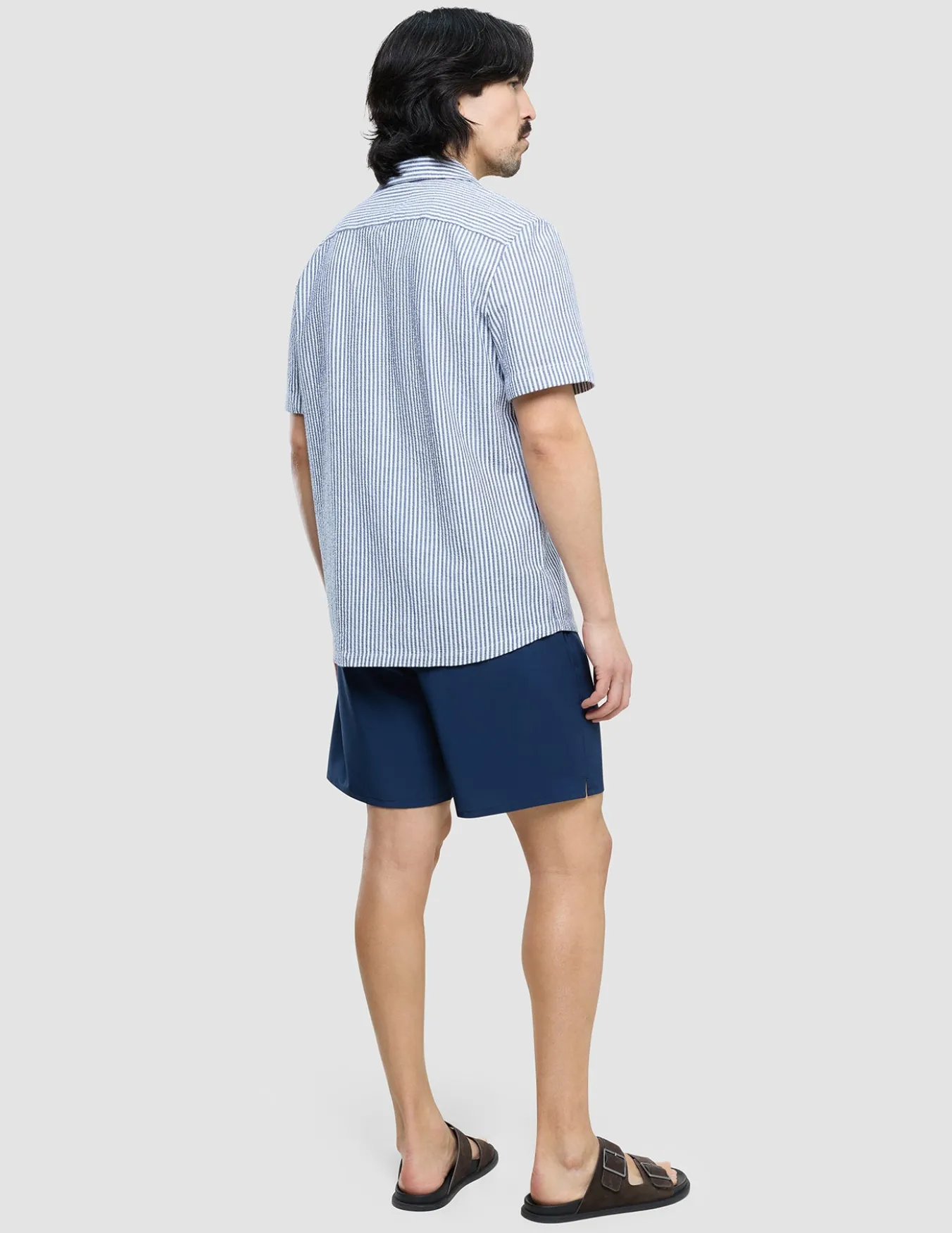 Seersucker Short Sleeve Shirt Navy Stripes
