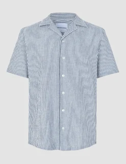 Seersucker Short Sleeve Shirt Navy Stripes