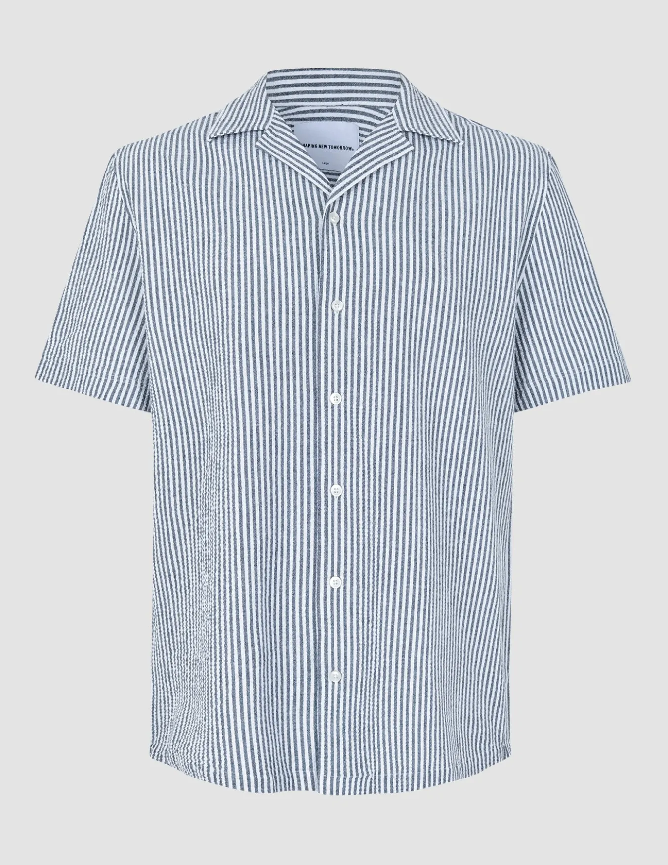 Seersucker Short Sleeve Shirt Navy Stripes
