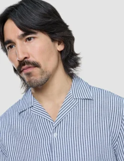 Seersucker Short Sleeve Shirt Navy Stripes