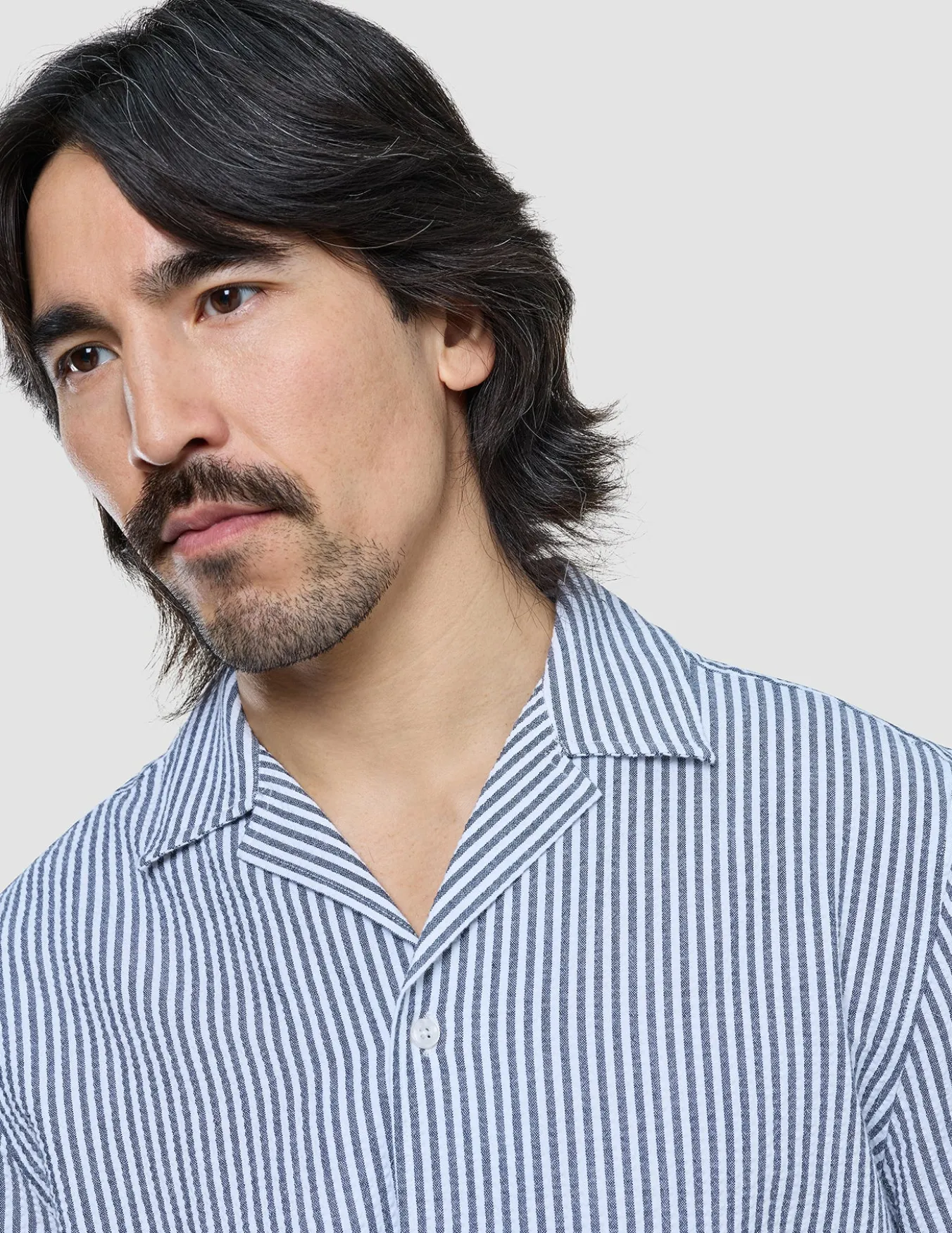 Seersucker Short Sleeve Shirt Navy Stripes