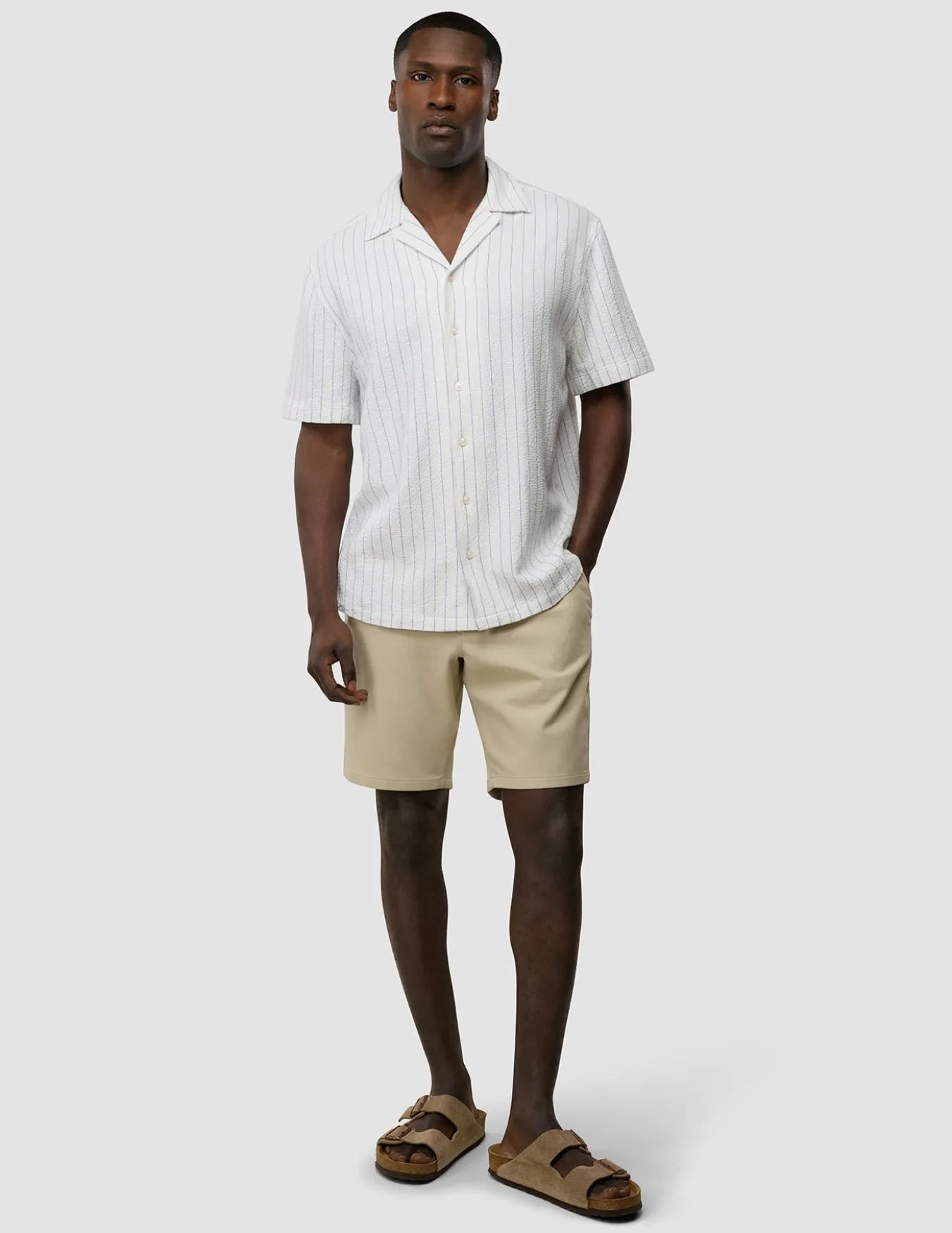 Seersucker Short Sleeve Shirt Blue Stripes