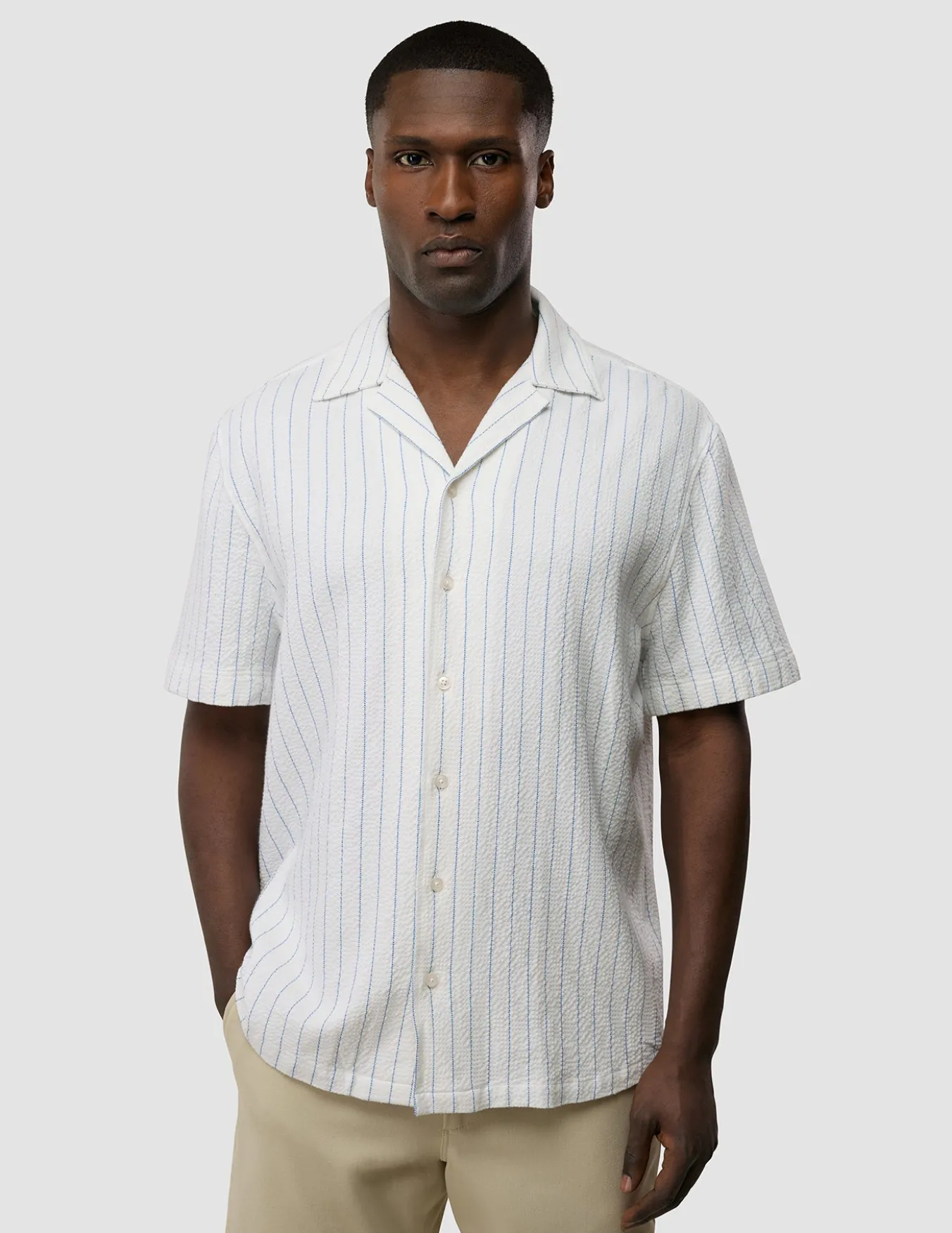 Seersucker Short Sleeve Shirt Blue Stripes
