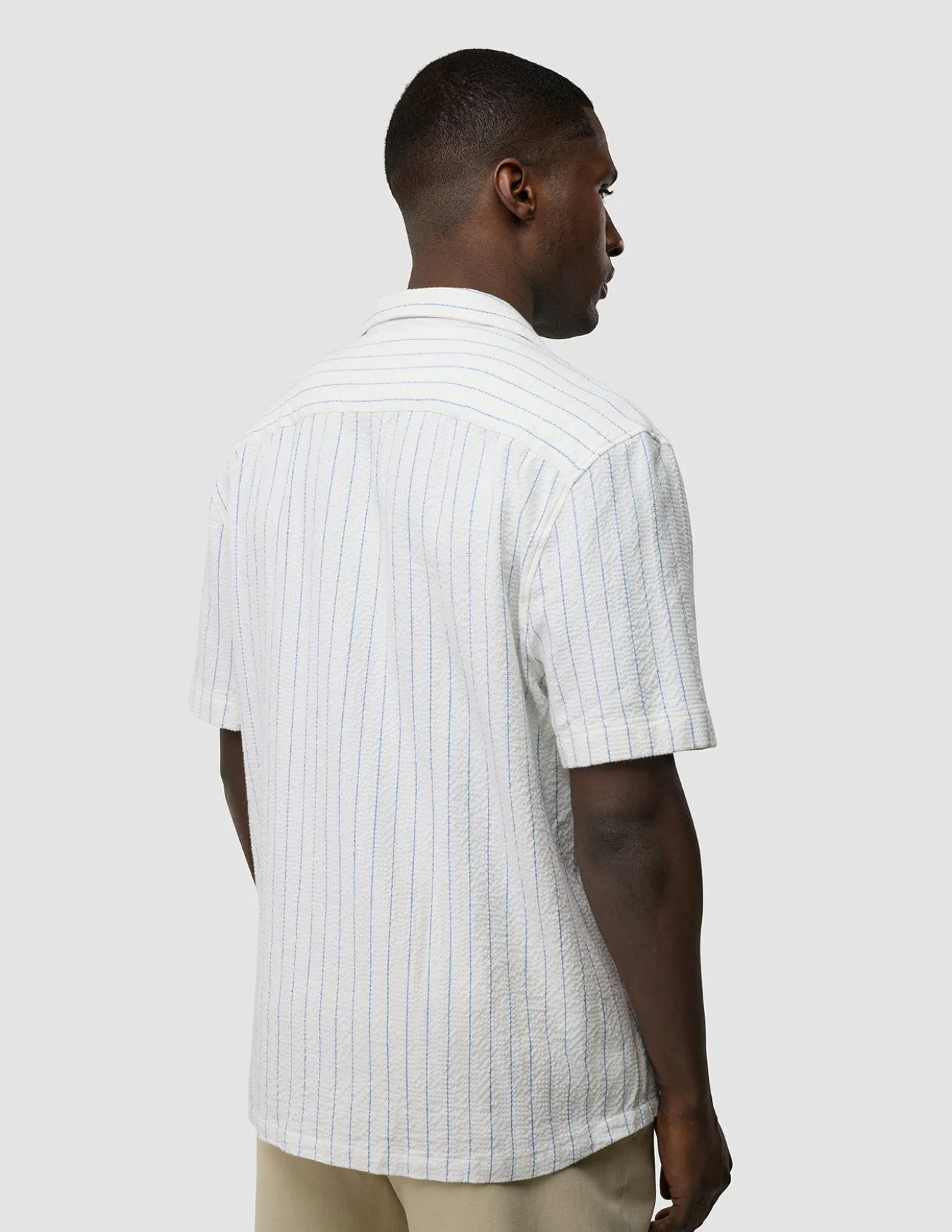 Seersucker Short Sleeve Shirt Blue Stripes