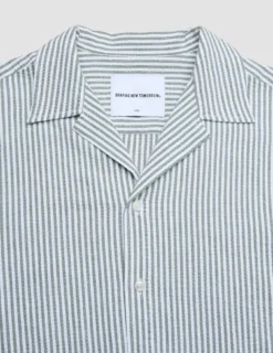 Seersucker Short Sleeve Shirt Green Stripes