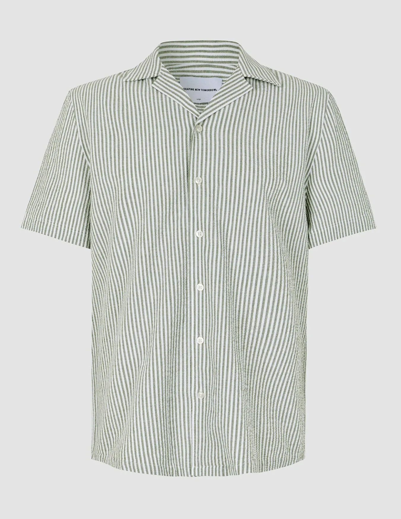Seersucker Short Sleeve Shirt Green Stripes