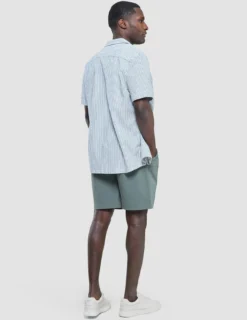 Seersucker Short Sleeve Shirt Green Stripes