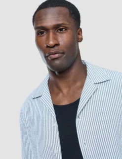 Seersucker Short Sleeve Shirt Green Stripes