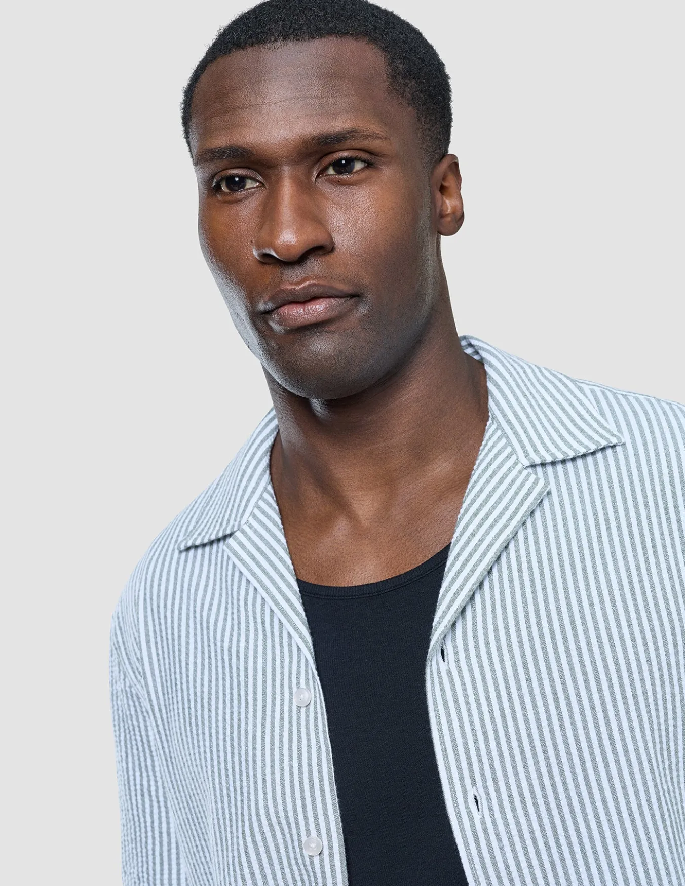 Seersucker Short Sleeve Shirt Green Stripes