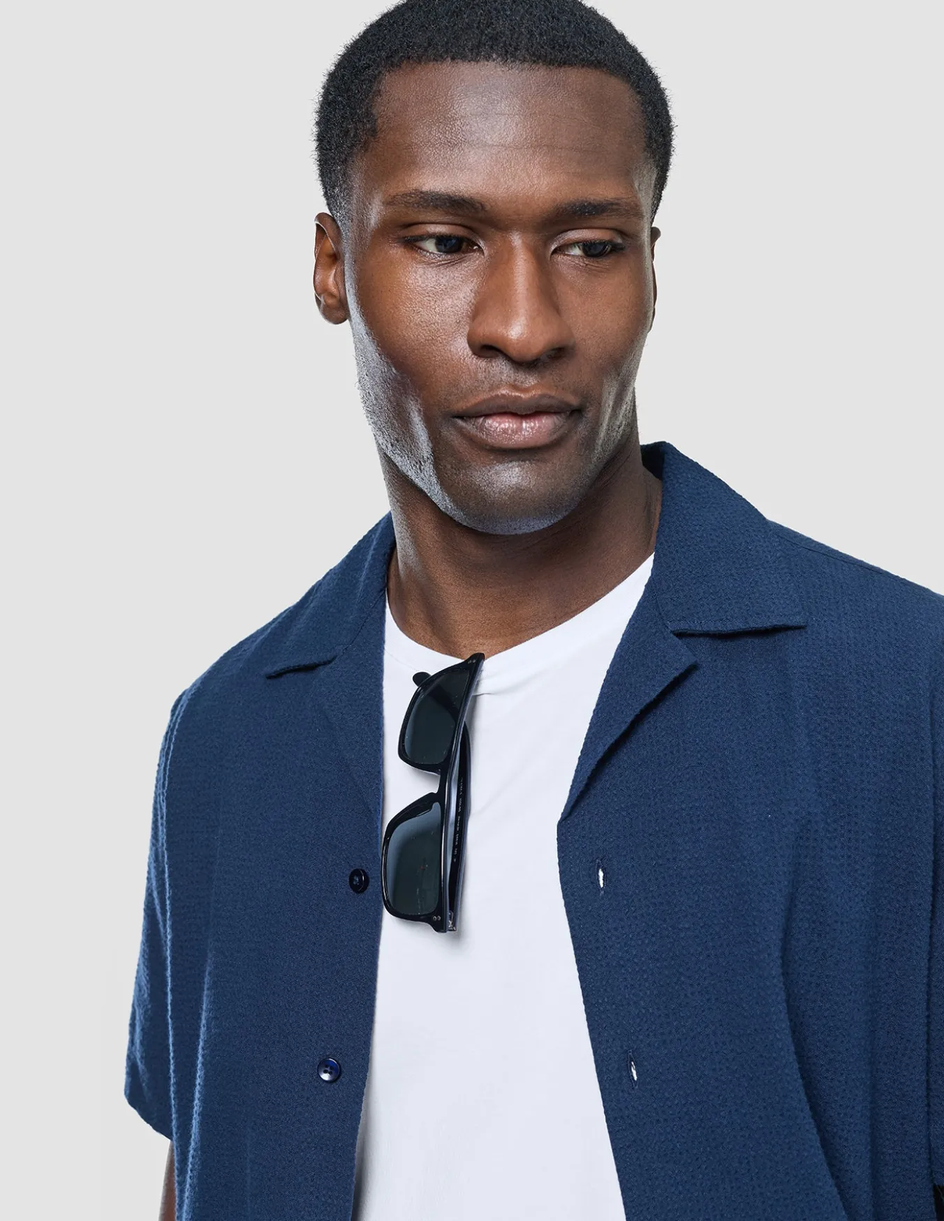 Seersucker Short Sleeve Shirt Dark Navy