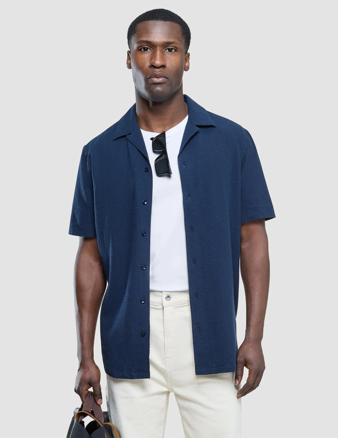 Seersucker Short Sleeve Shirt Dark Navy
