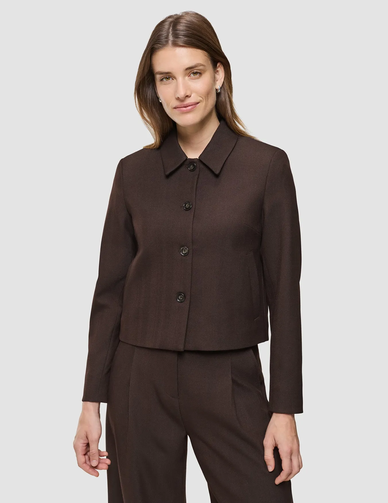 Serene Set Chocolate Herringbone Short Jacket Pants