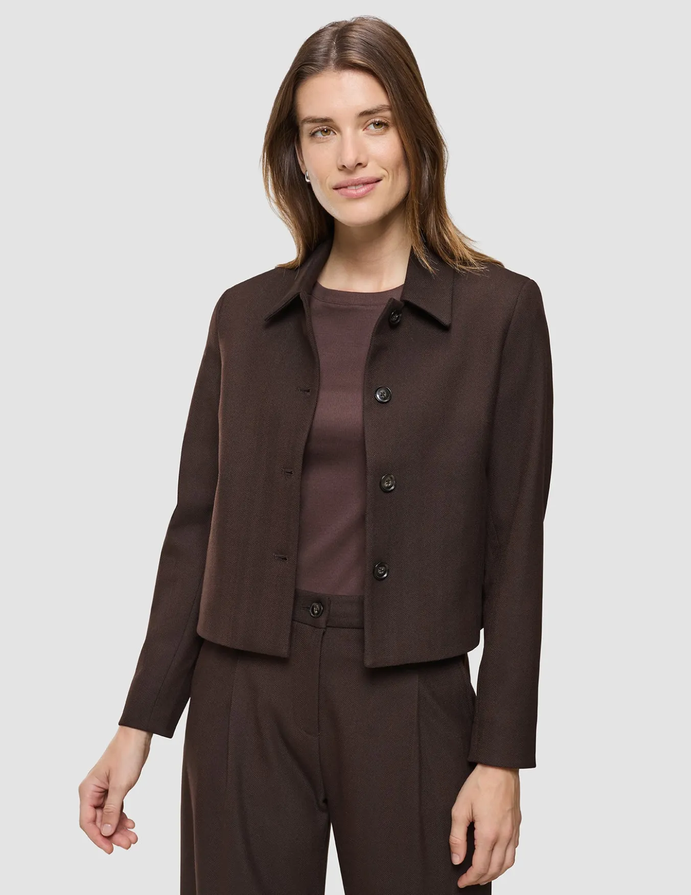 Serene Set Chocolate Herringbone Short Jacket Pants