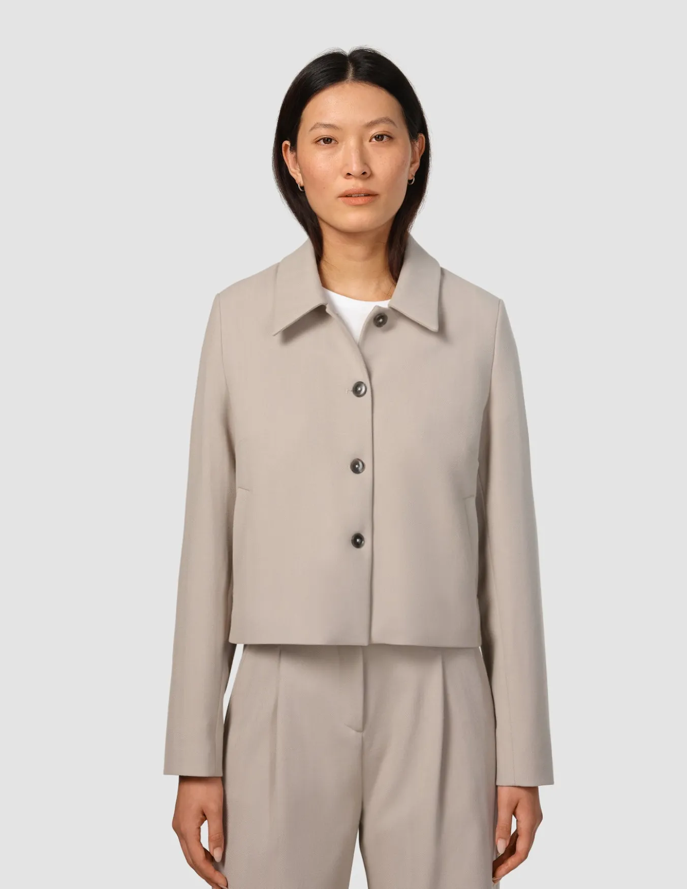 Serene Set Greige Wide Fit Pants & Short Jacket