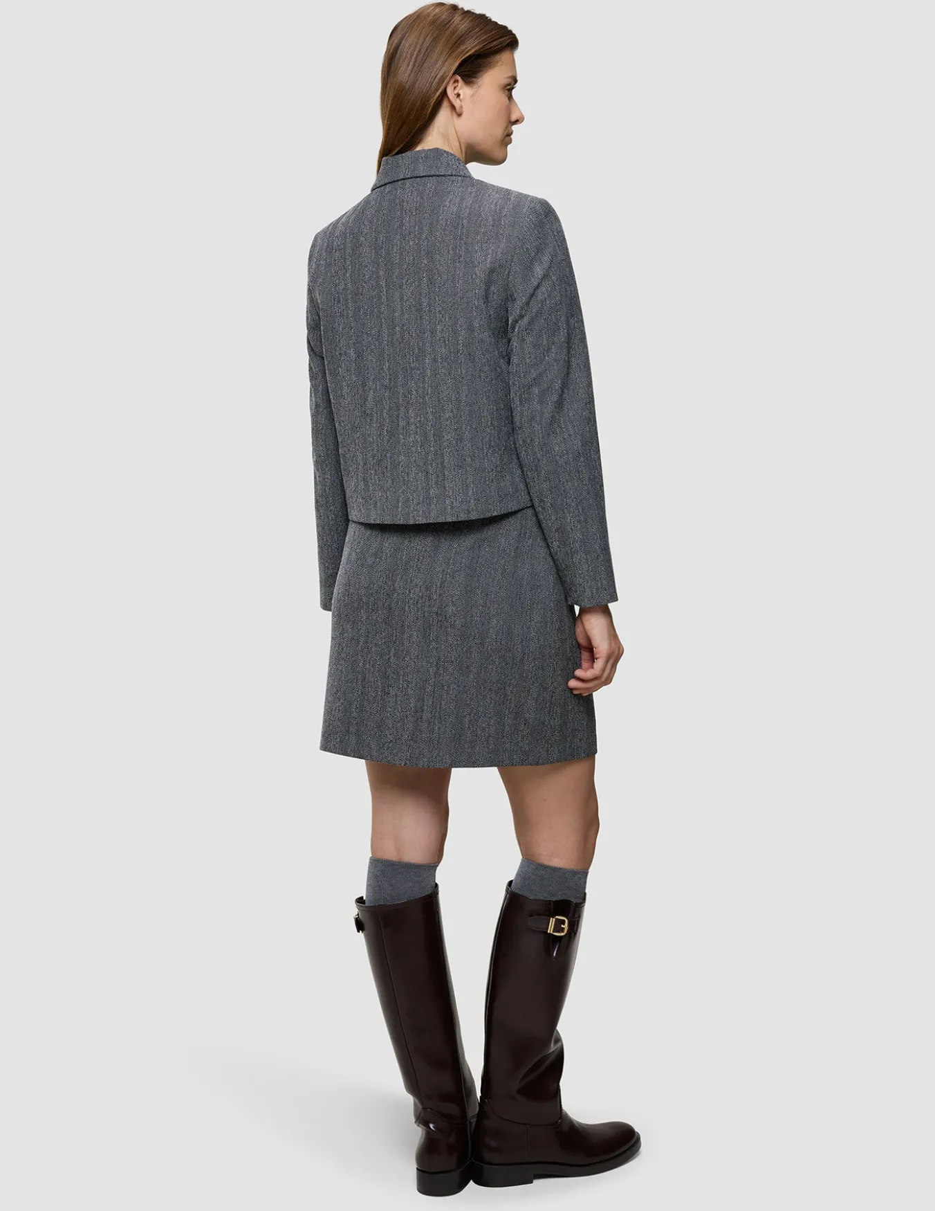 Serene Set Grey Herringbone Short Jacket Short Skirt