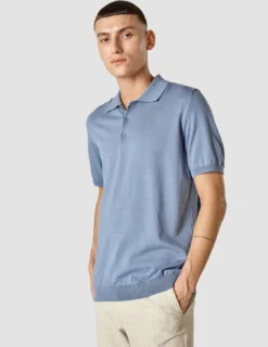 Silk / Cotton Short Sleeve Polo Cloud Blue