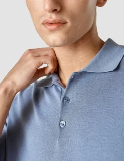 Silk / Cotton Short Sleeve Polo Cloud Blue