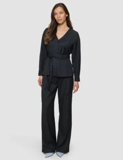 Skye Set Black Belted Overshirt Wide Pants