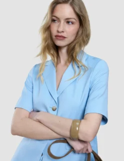 skye set blue haze short sleeved blazer shorts