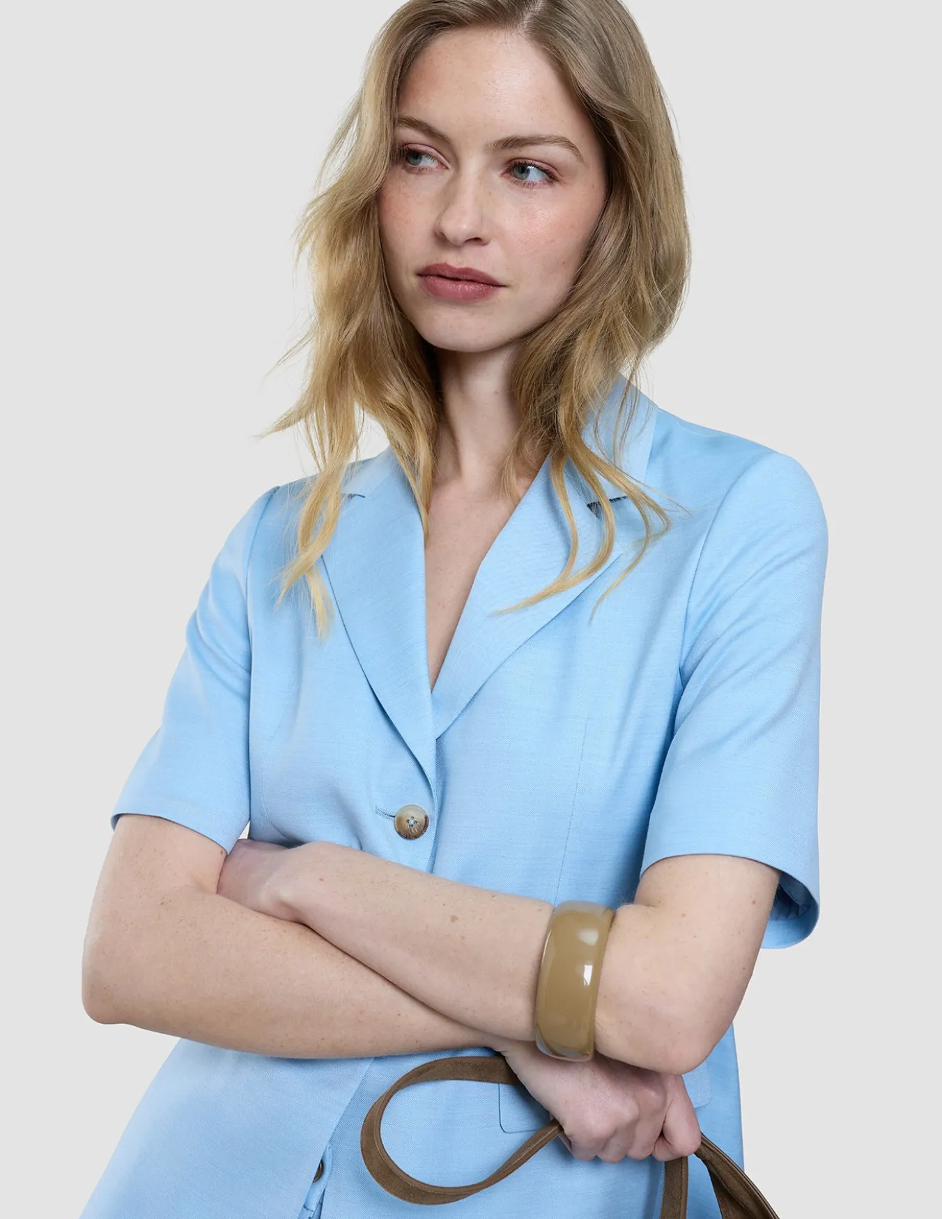 skye set blue haze short sleeved blazer shorts