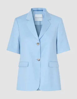 skye set blue haze short sleeved blazer wide pants