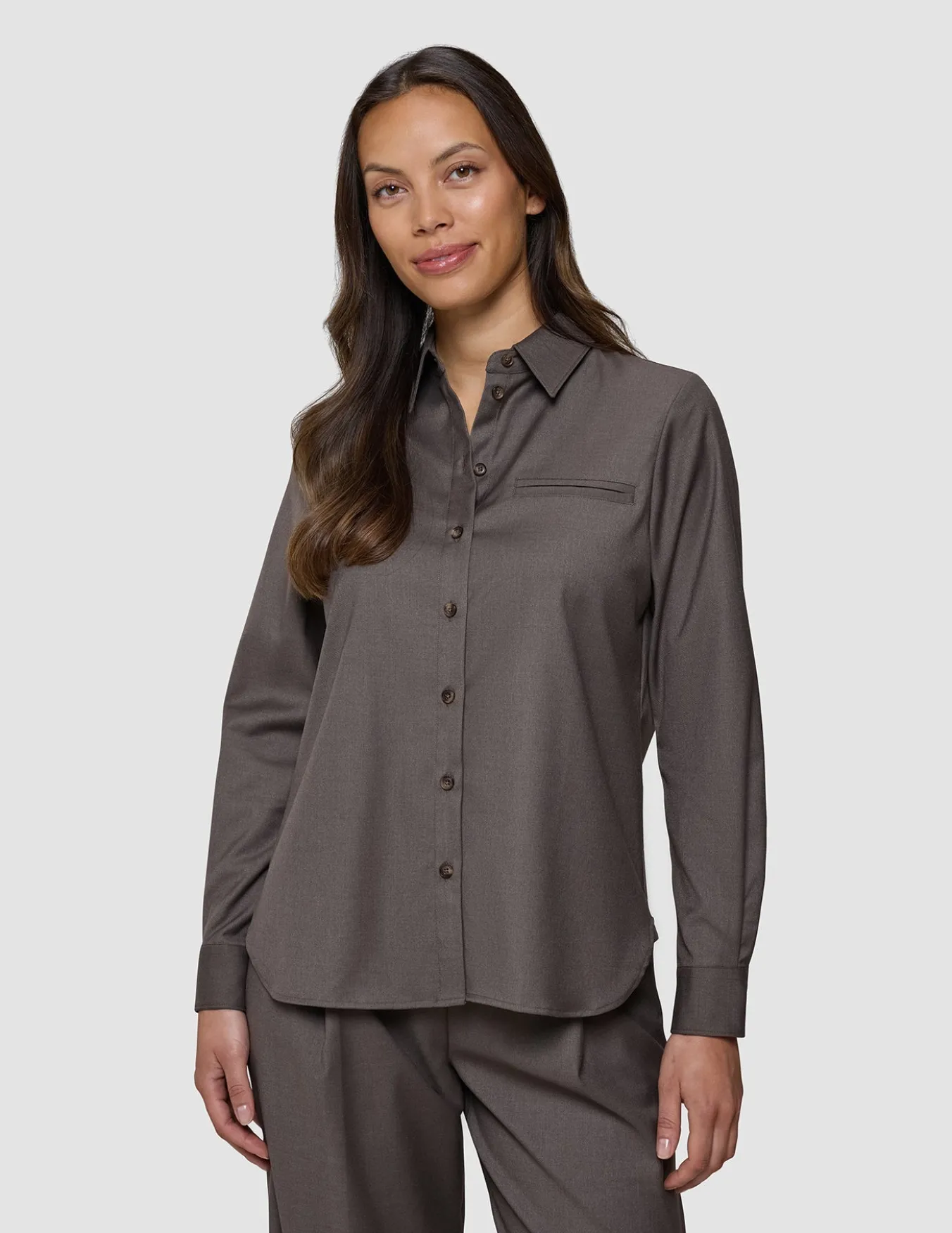 Skye Set Dark Chestnut Melange Shirt & Wide Pants