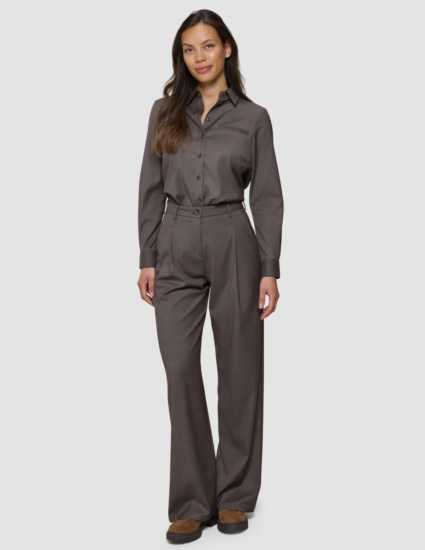 Skye Set Dark Chestnut Melange Shirt & Wide Pants