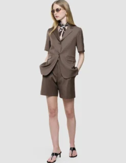 skye set dark chestnut melange short sleeved blazer shorts